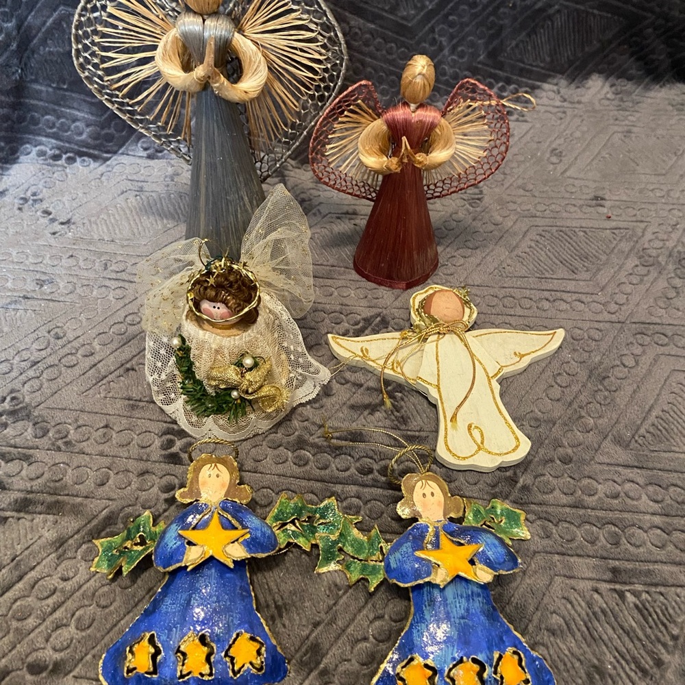 Handcrafted Angel Ornaments Set - Blue, Red, Gold